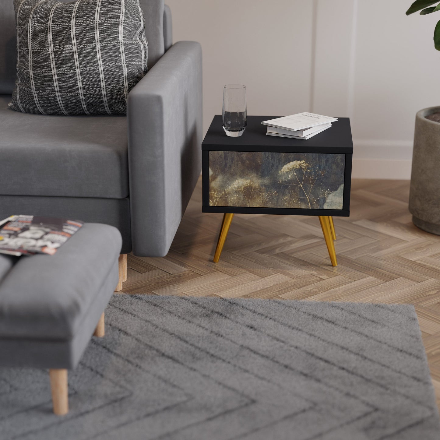 GENTLE POWER Nightstand in Black Finish