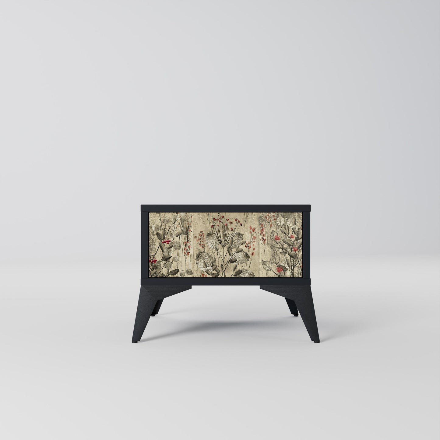 HERBAL GRACE Nightstand in Black Finish
