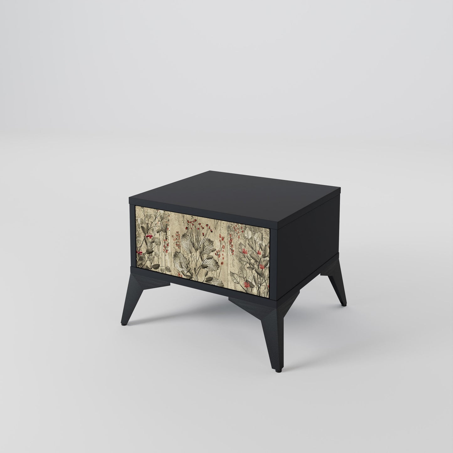HERBAL GRACE Nightstand in Black Finish