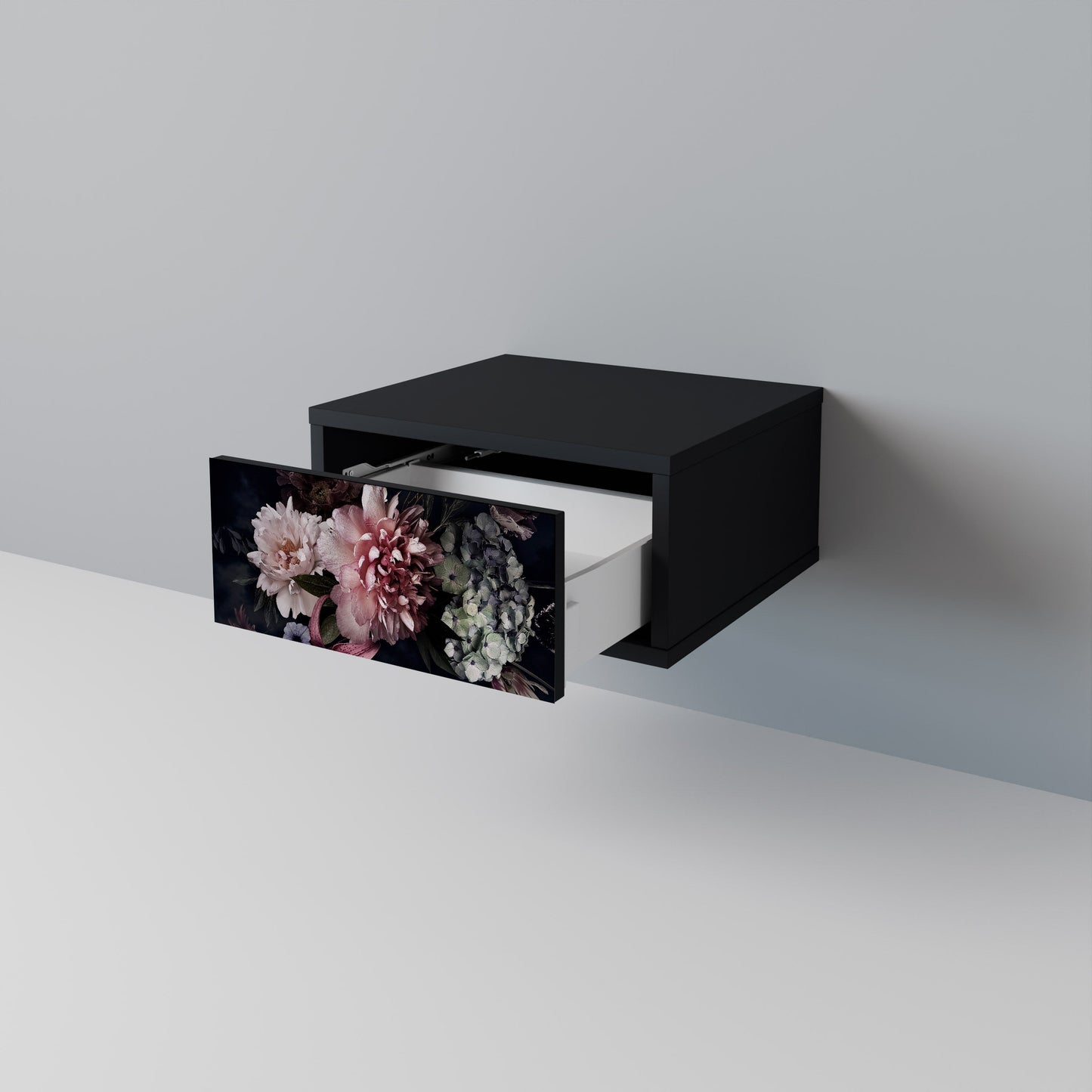 PURE BLOSSOM Nightstand in Black Finish