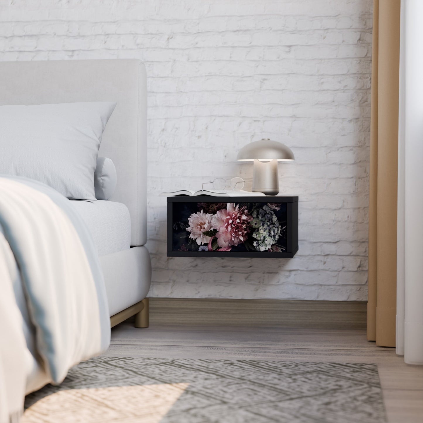 PURE BLOSSOM Nightstand in Black Finish