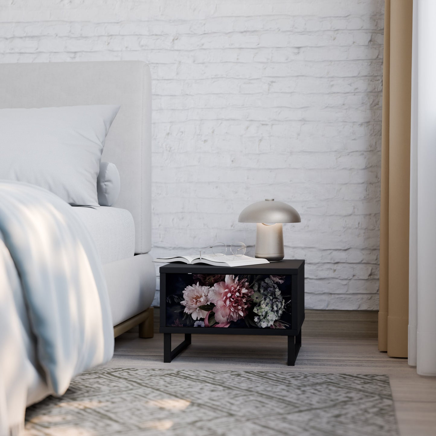 PURE BLOSSOM Nightstand in Black Finish