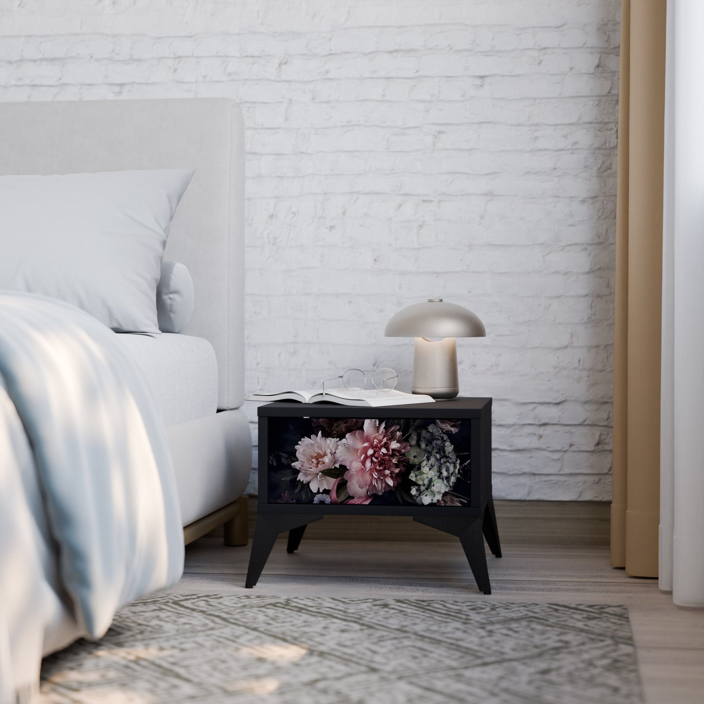 PURE BLOSSOM Nightstand in Black Finish