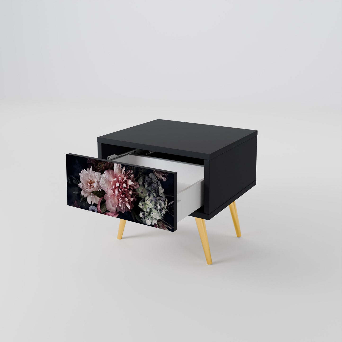 PURE BLOSSOM Nightstand in Black Finish