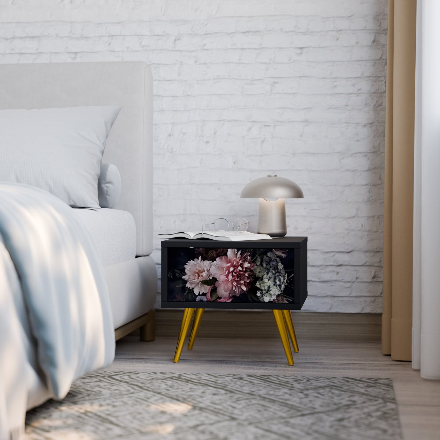 PURE BLOSSOM Nightstand in Black Finish