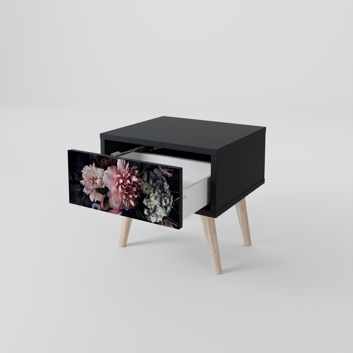 PURE BLOSSOM Nightstand in Black Finish
