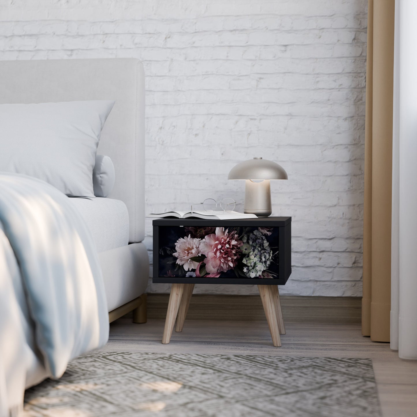 PURE BLOSSOM Nightstand in Black Finish