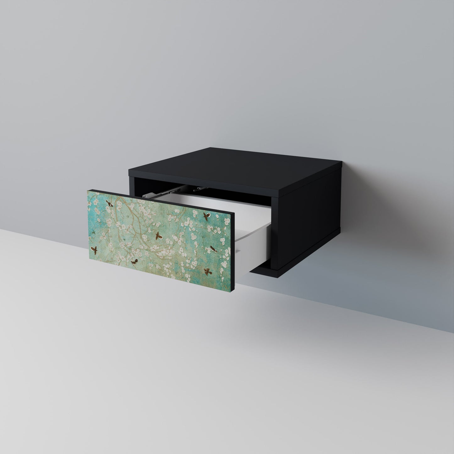 BLOOMING CHARM Nightstand in Black Finish