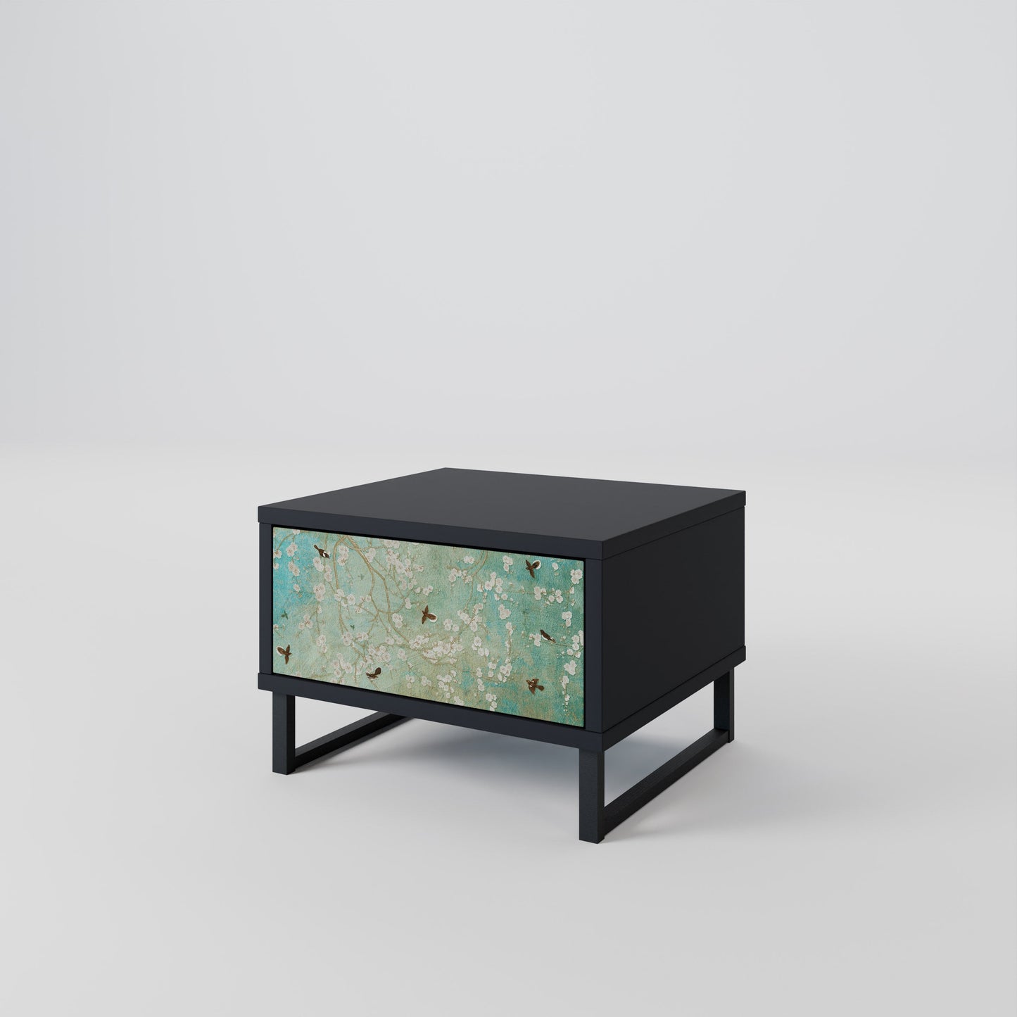 BLOOMING CHARM Nightstand in Black Finish