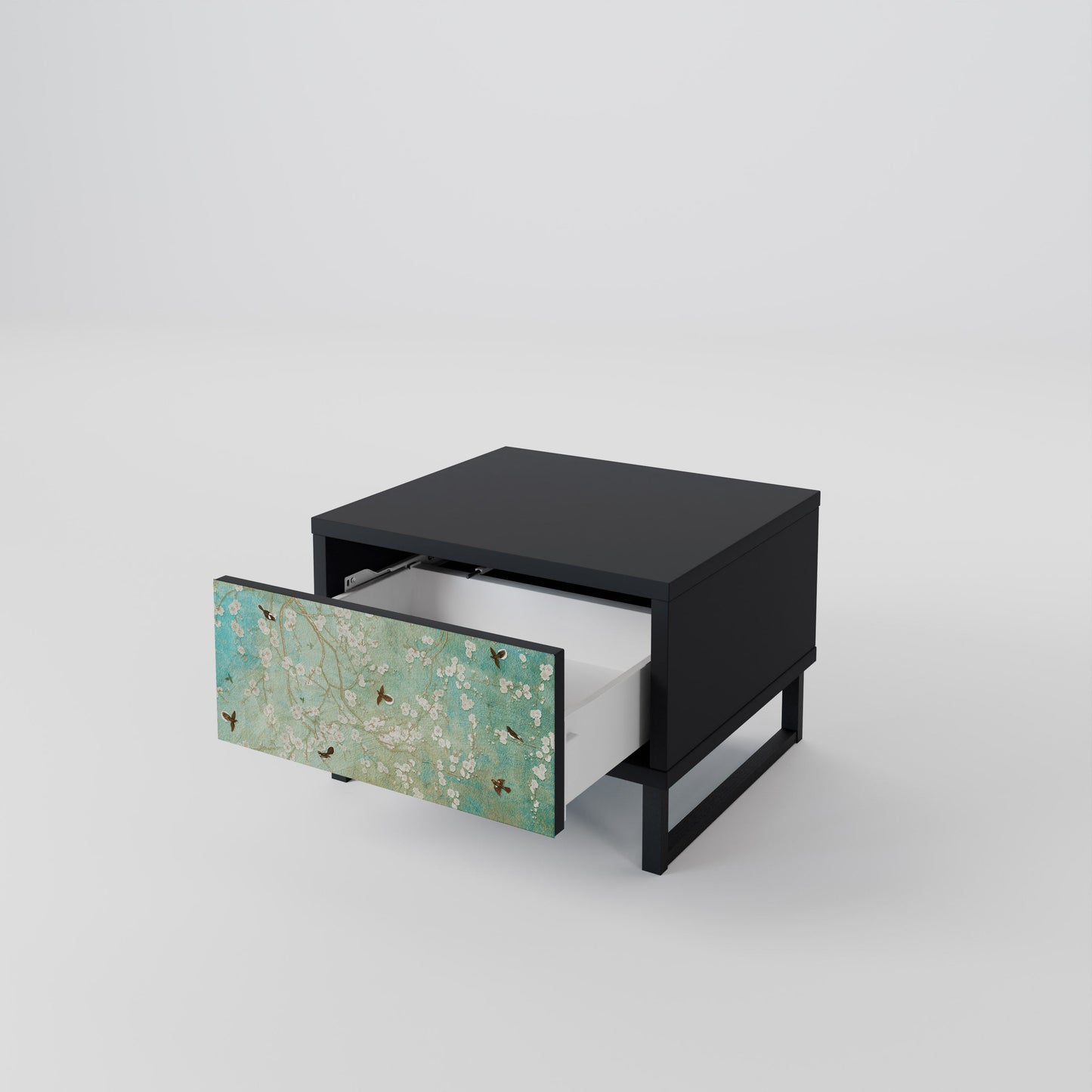 BLOOMING CHARM Nightstand in Black Finish