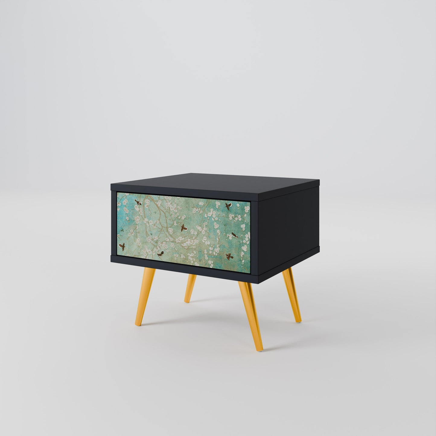 BLOOMING CHARM Nightstand in Black Finish