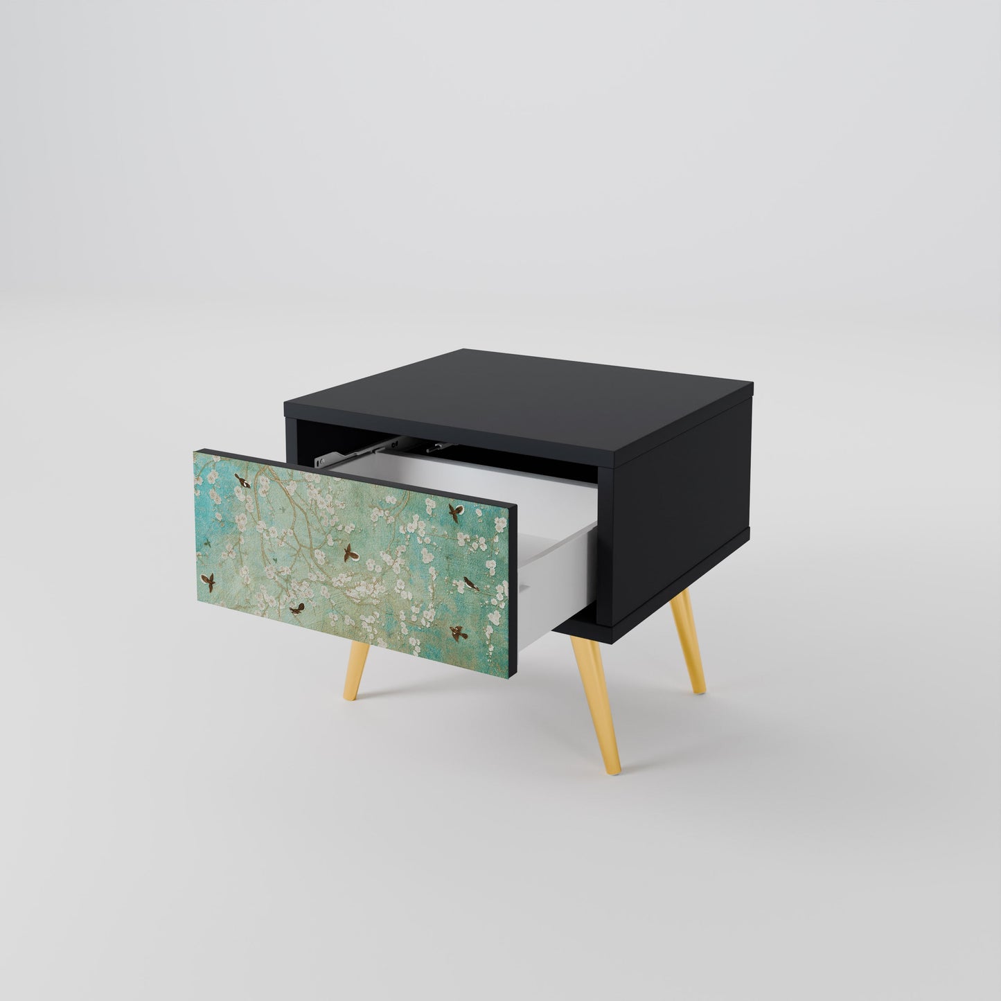 BLOOMING CHARM Nightstand in Black Finish