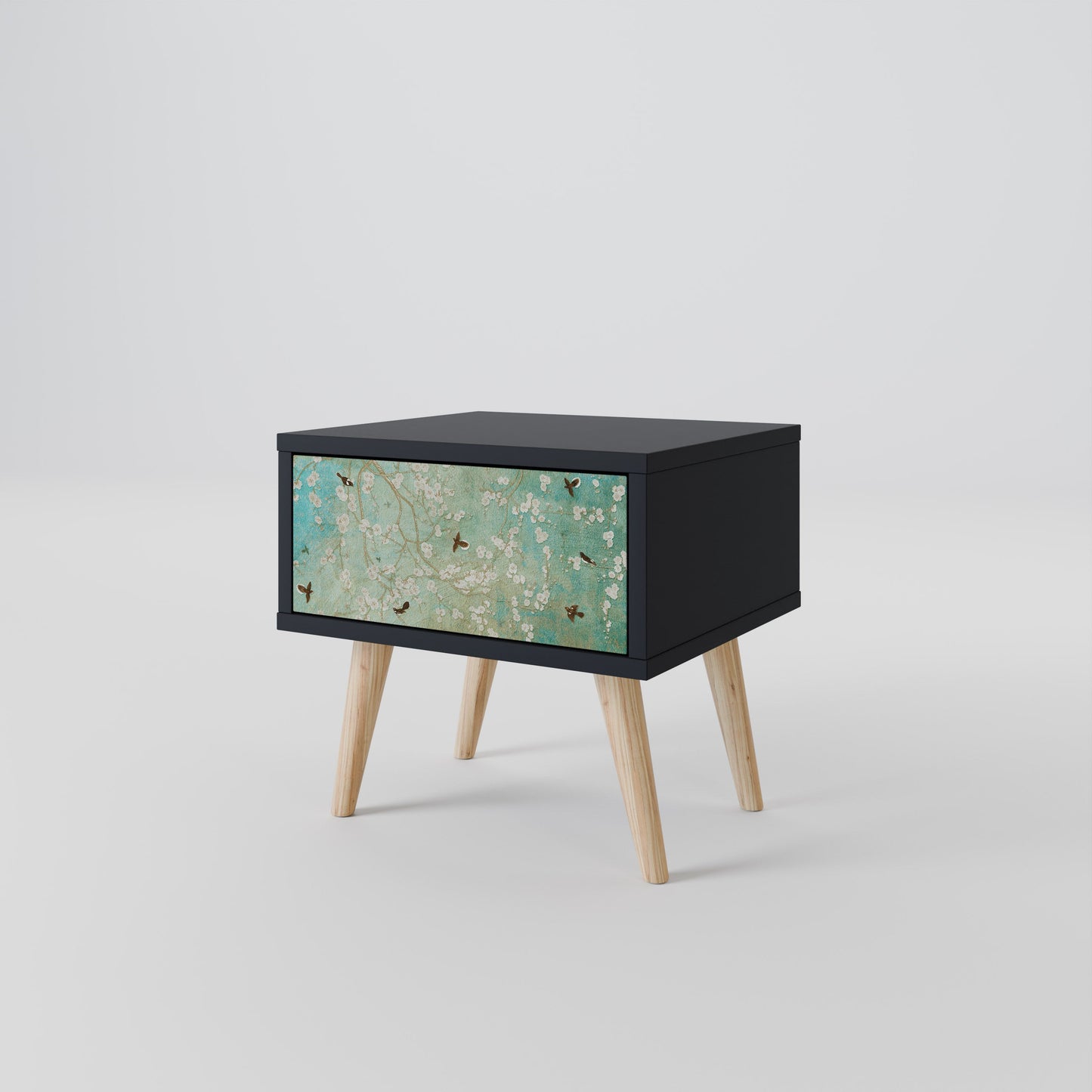BLOOMING CHARM Nightstand in Black Finish