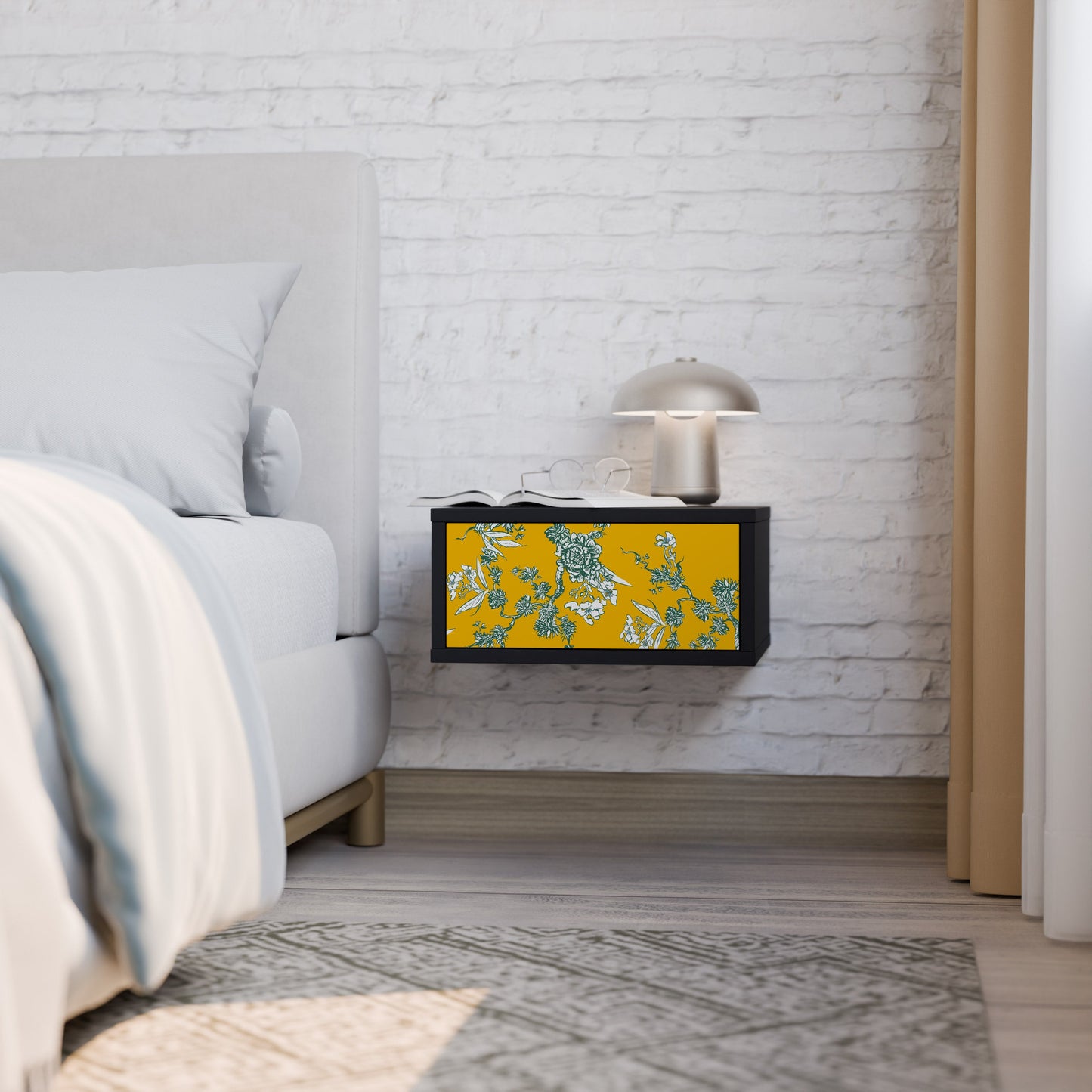 YELLOW CHINOISERIE Nightstand in Black Finish