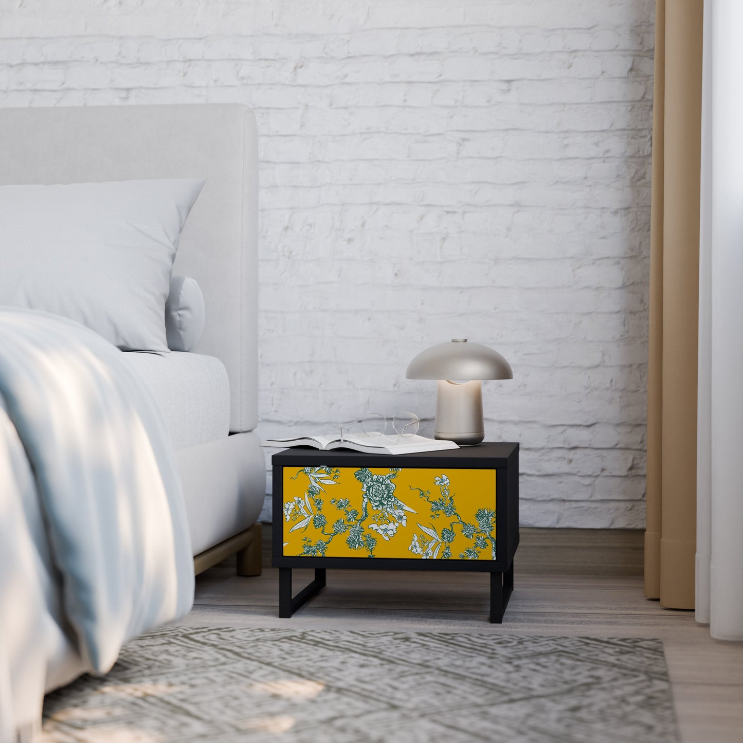 YELLOW CHINOISERIE Nightstand in Black Finish