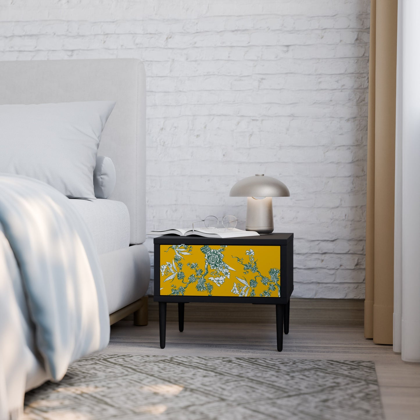 YELLOW CHINOISERIE Nightstand in Black Finish