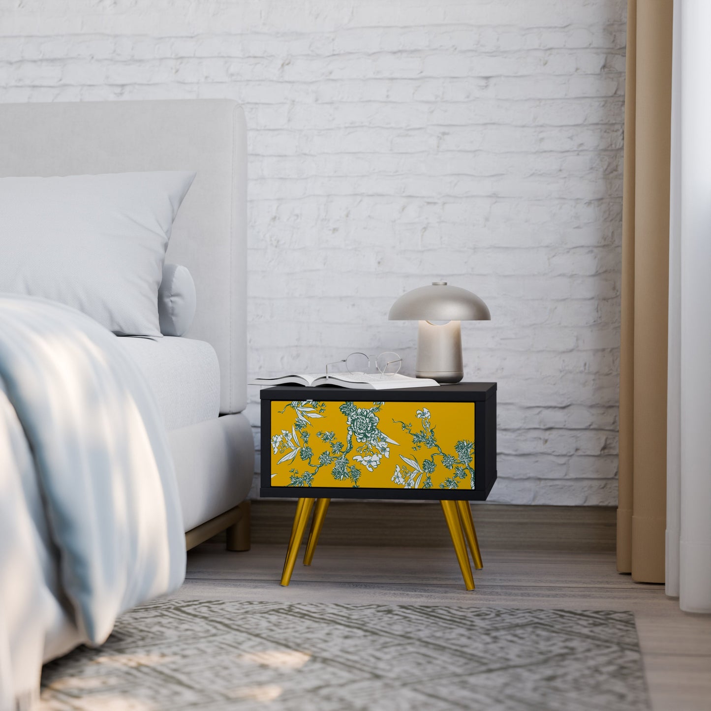 YELLOW CHINOISERIE Nightstand in Black Finish