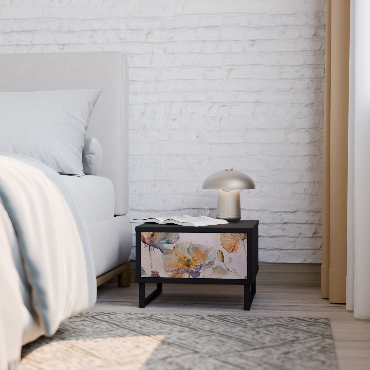 SOFTEN POPPY Nightstand in Black Finish