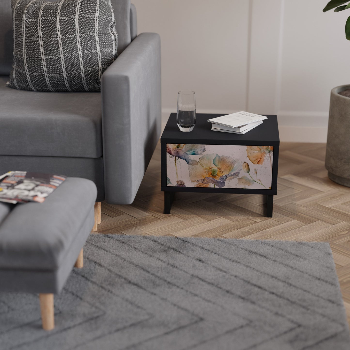 SOFTEN POPPY Nightstand in Black Finish