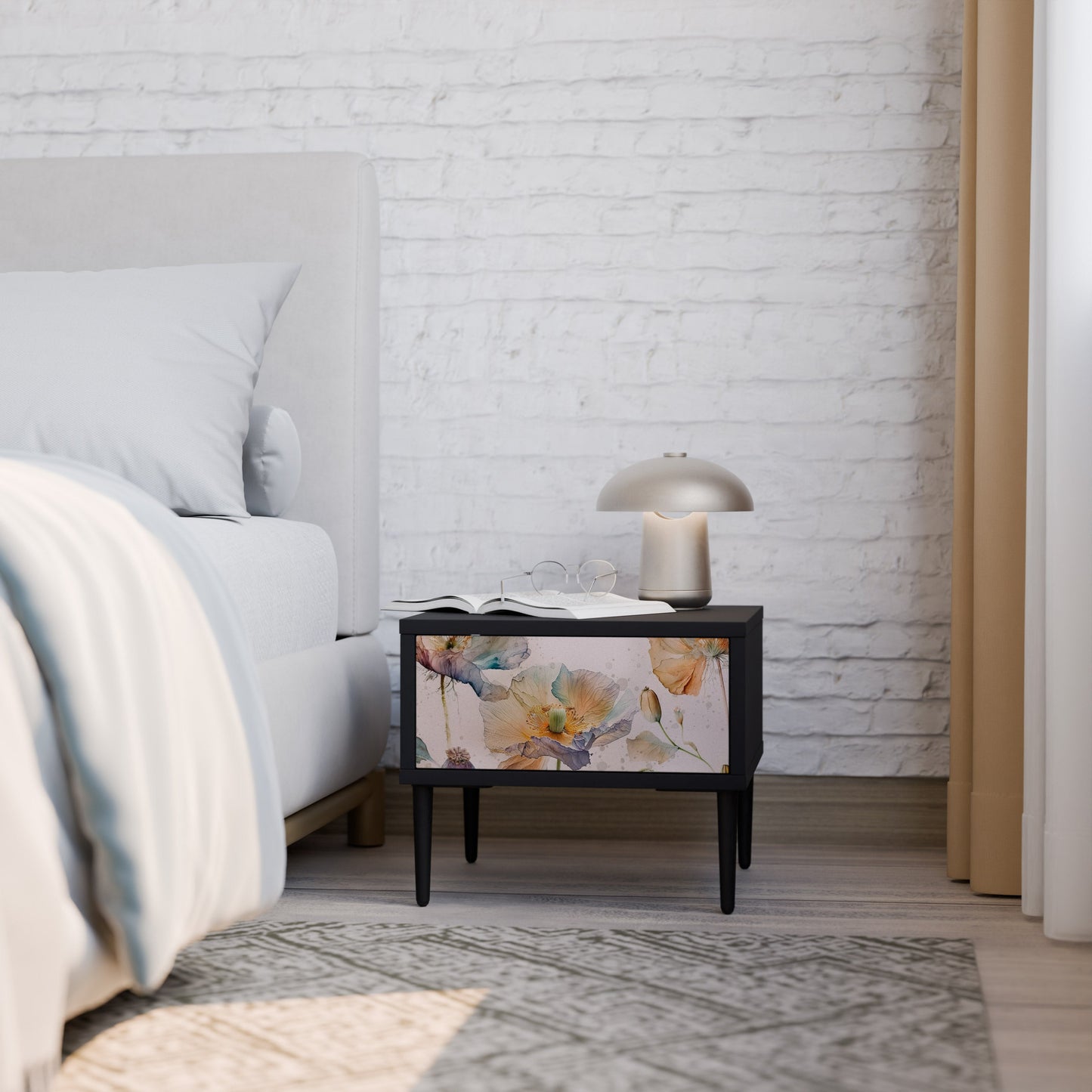 SOFTEN POPPY Nightstand in Black Finish