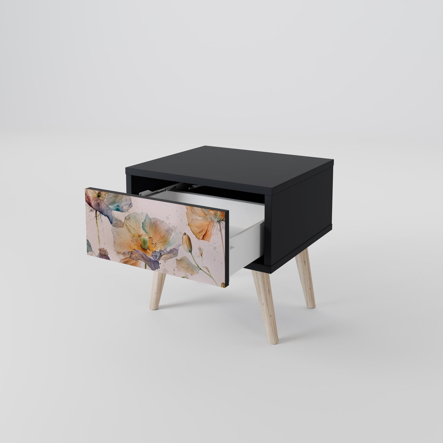 SOFTEN POPPY Nightstand in Black Finish