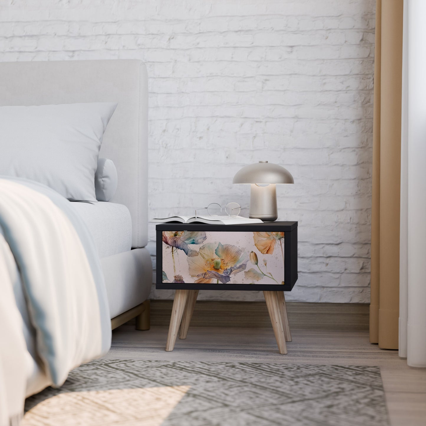 SOFTEN POPPY Nightstand in Black Finish