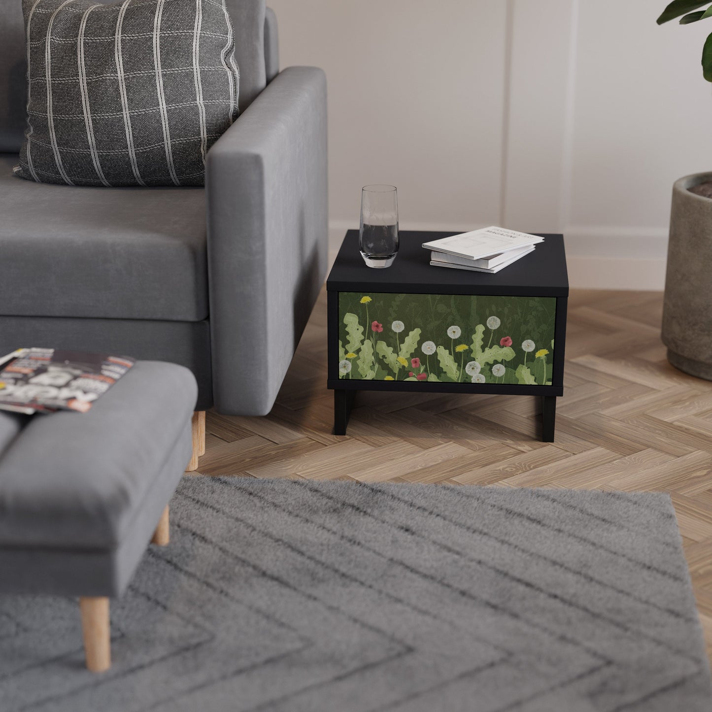 DANDELION AMUSE Nightstand in Black Finish