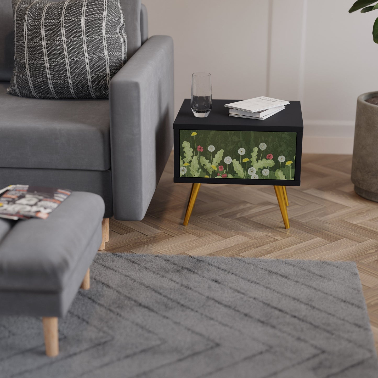 DANDELION AMUSE Nightstand in Black Finish