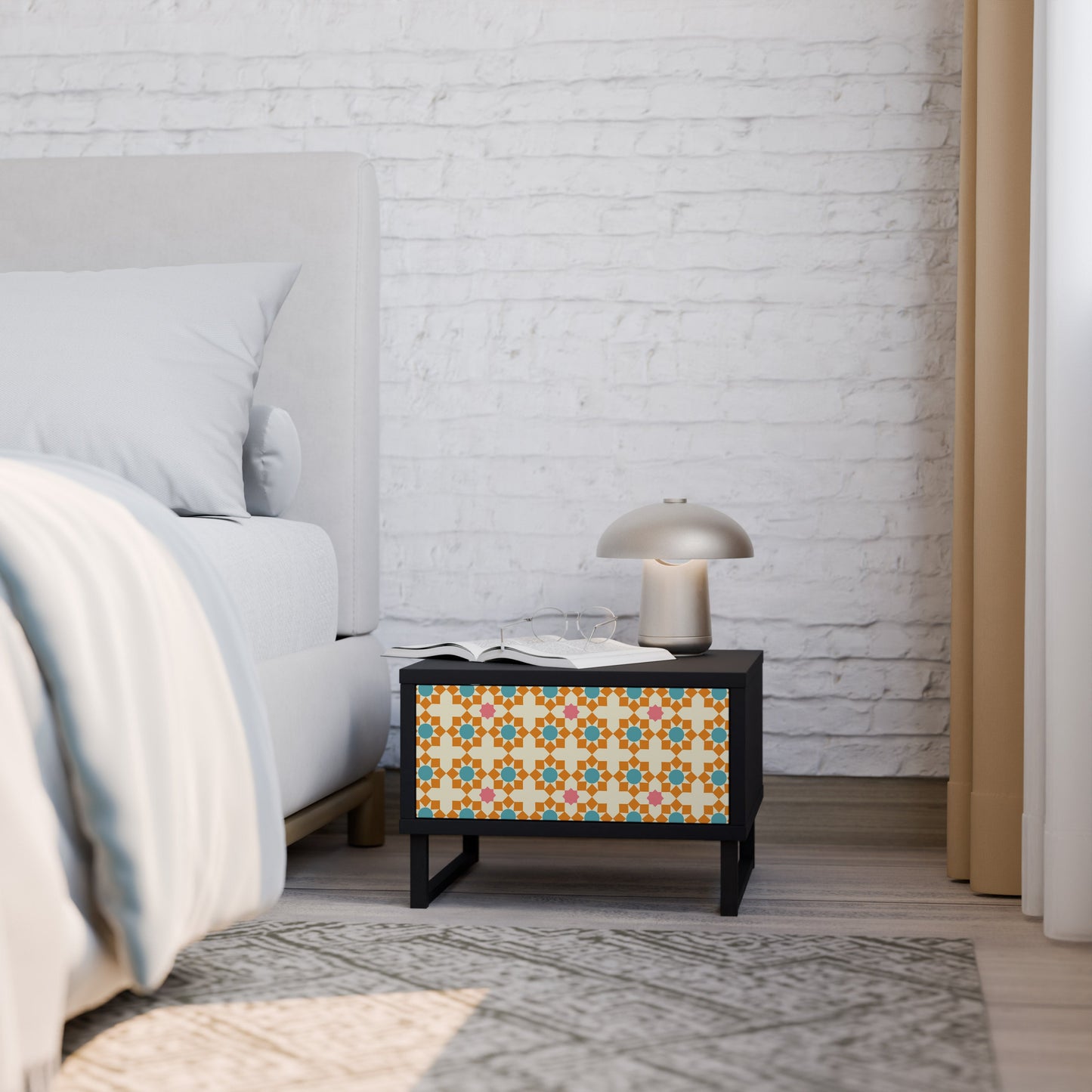 FLORAL DECOR Nightstand in Black Finish