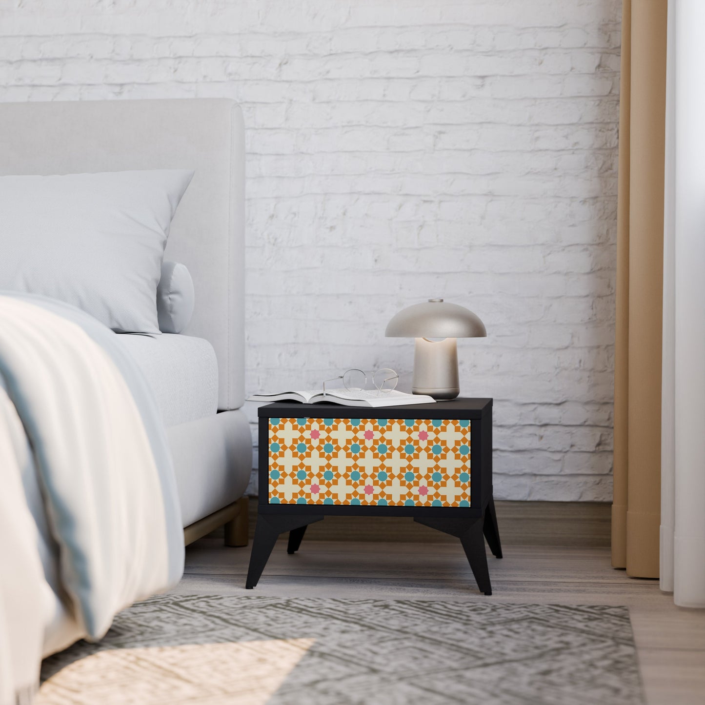 FLORAL DECOR Nightstand in Black Finish