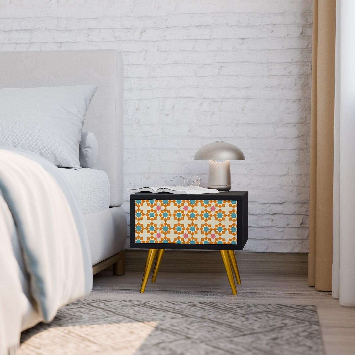 FLORAL DECOR Nightstand in Black Finish