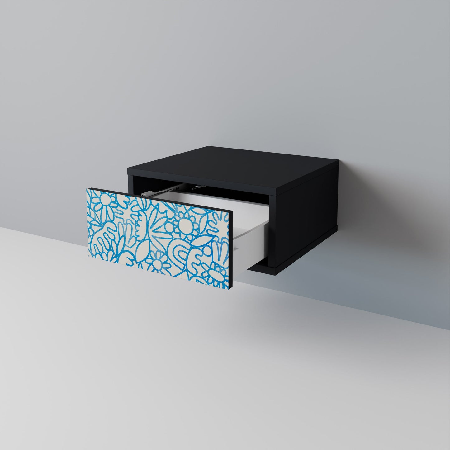 BLOOMY MORNING Nightstand in Black Finish