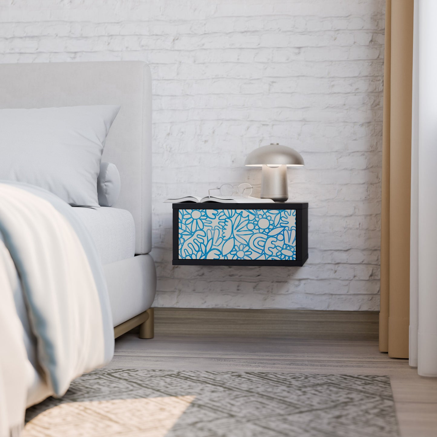 BLOOMY MORNING Nightstand in Black Finish