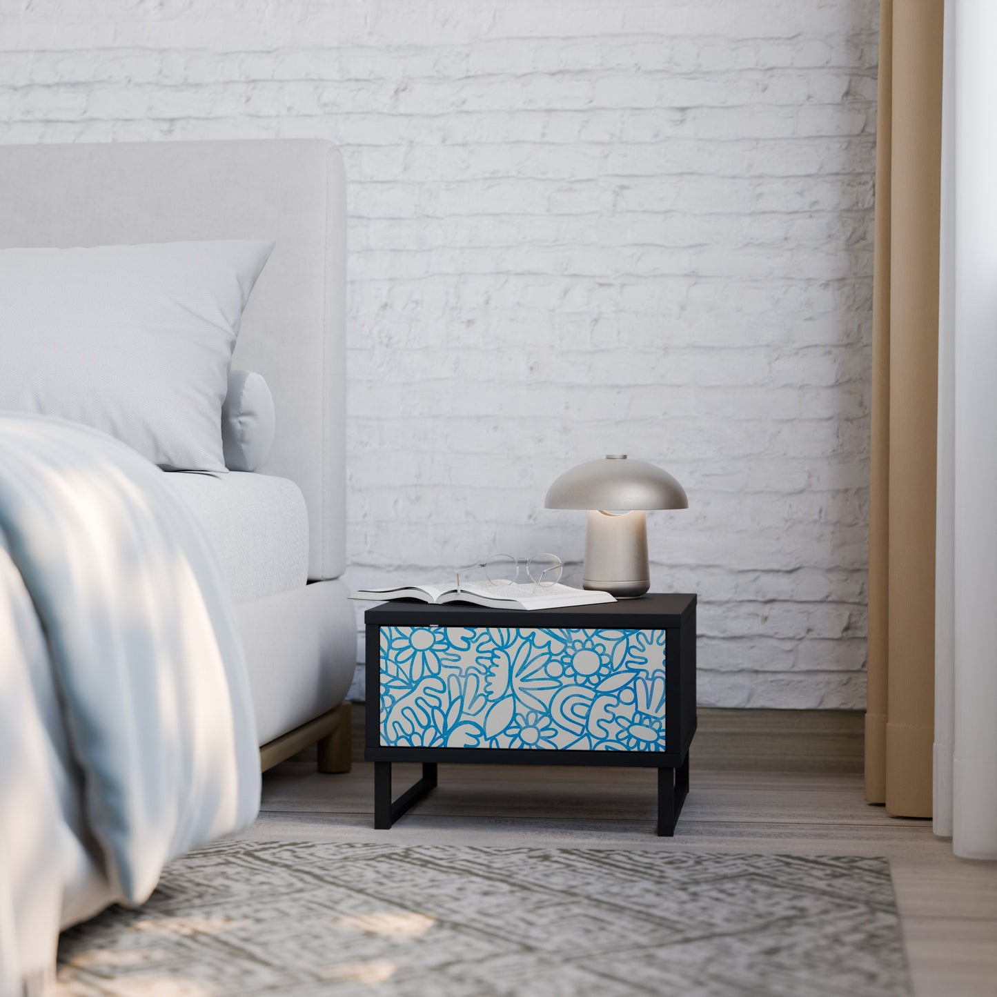 BLOOMY MORNING Nightstand in Black Finish