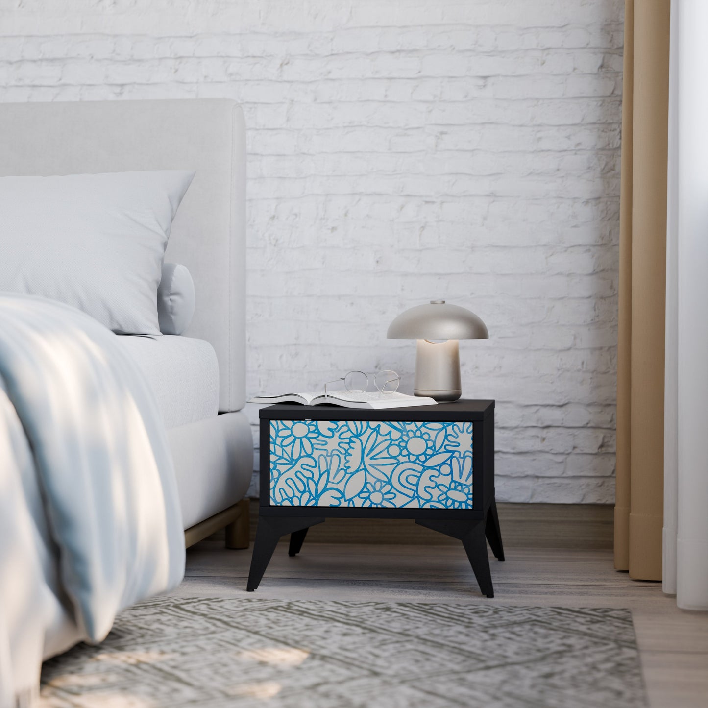 BLOOMY MORNING Nightstand in Black Finish