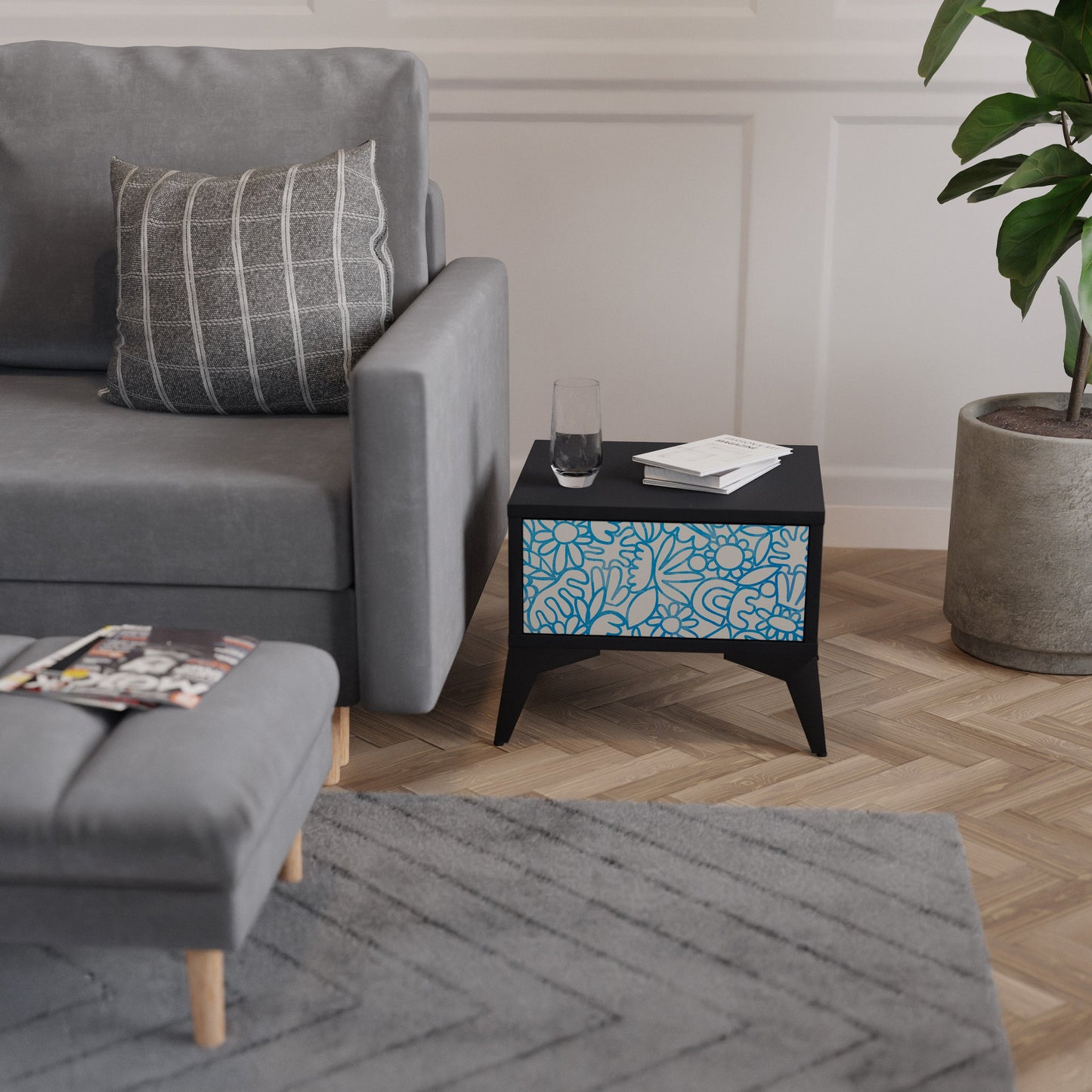 BLOOMY MORNING Nightstand in Black Finish