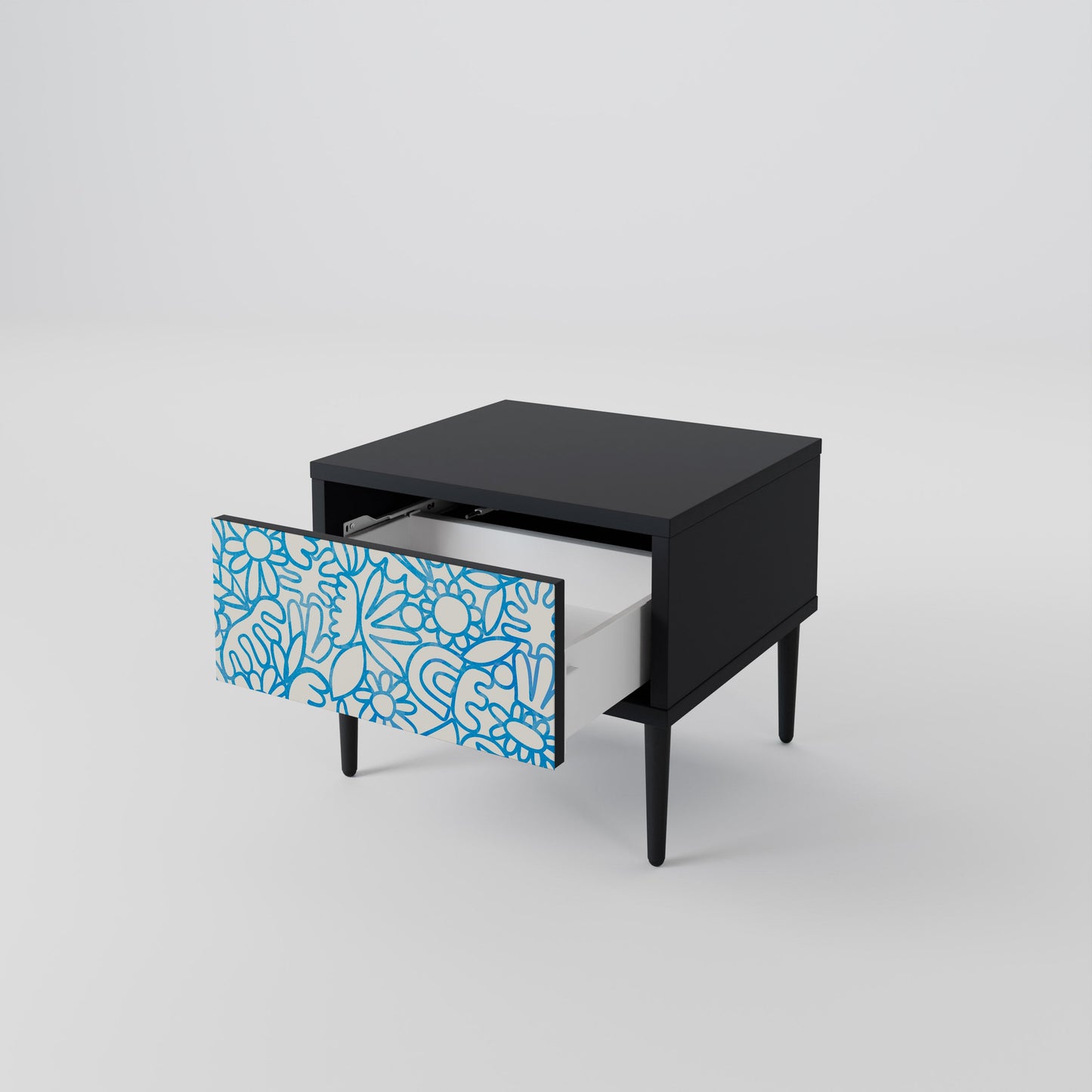 BLOOMY MORNING Nightstand in Black Finish