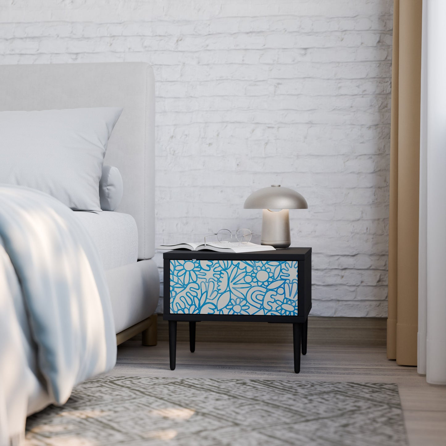 BLOOMY MORNING Nightstand in Black Finish