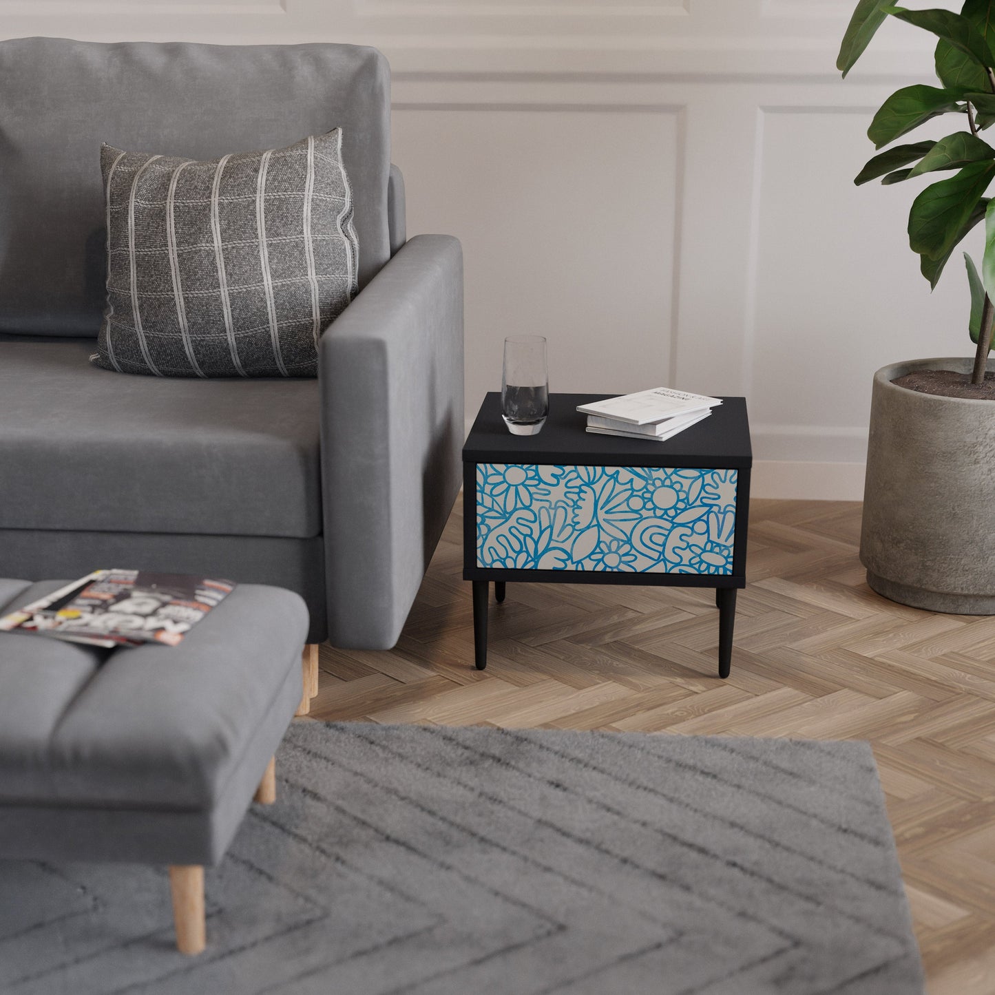 BLOOMY MORNING Nightstand in Black Finish
