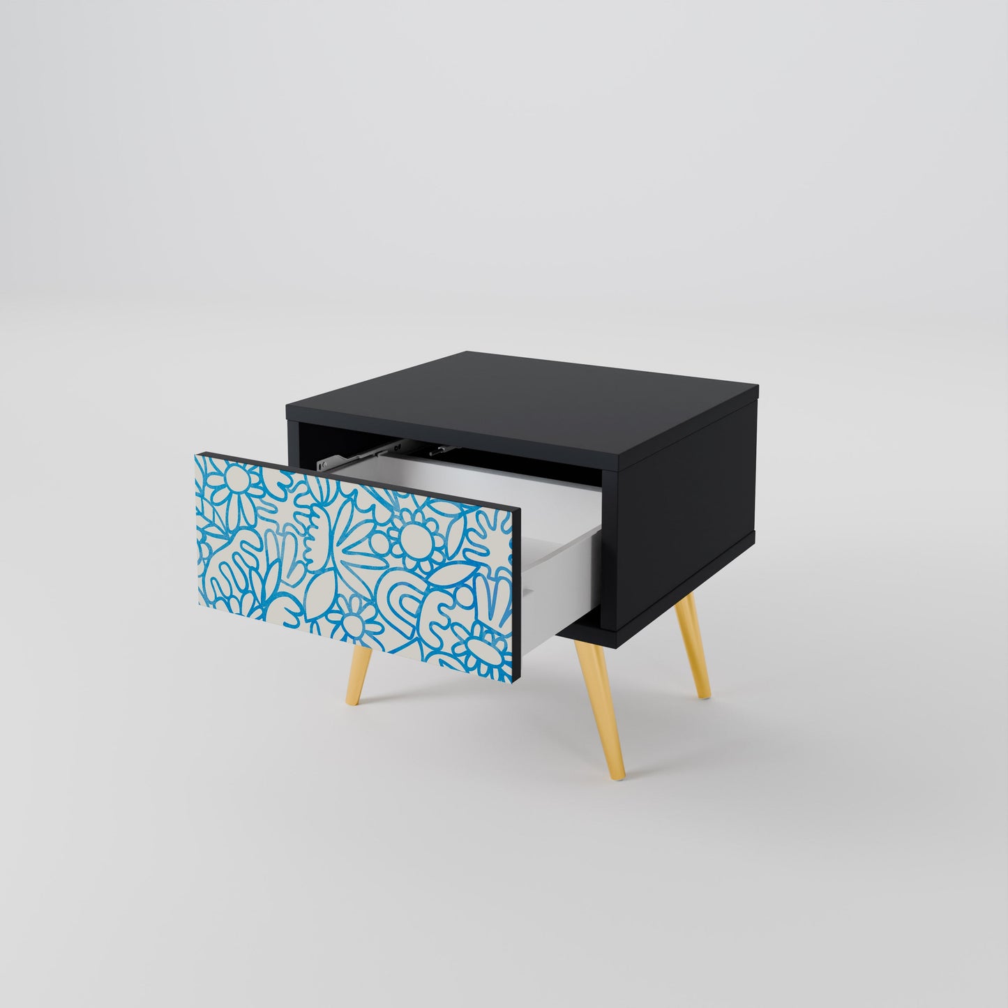 BLOOMY MORNING Nightstand in Black Finish