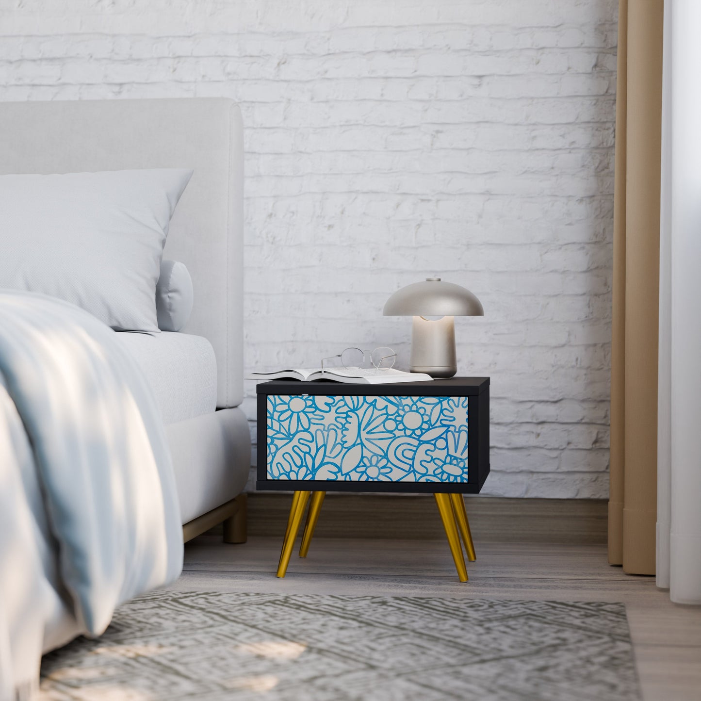 BLOOMY MORNING Nightstand in Black Finish