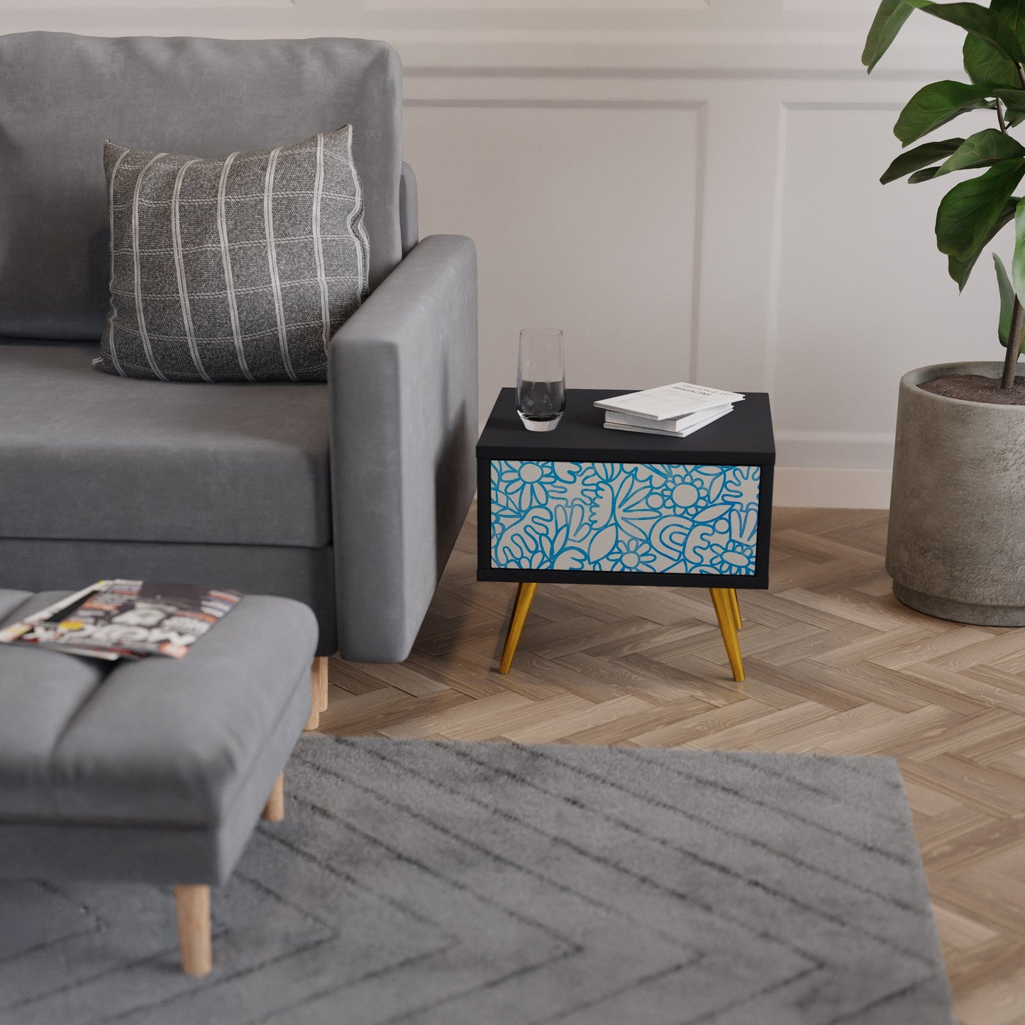 BLOOMY MORNING Nightstand in Black Finish