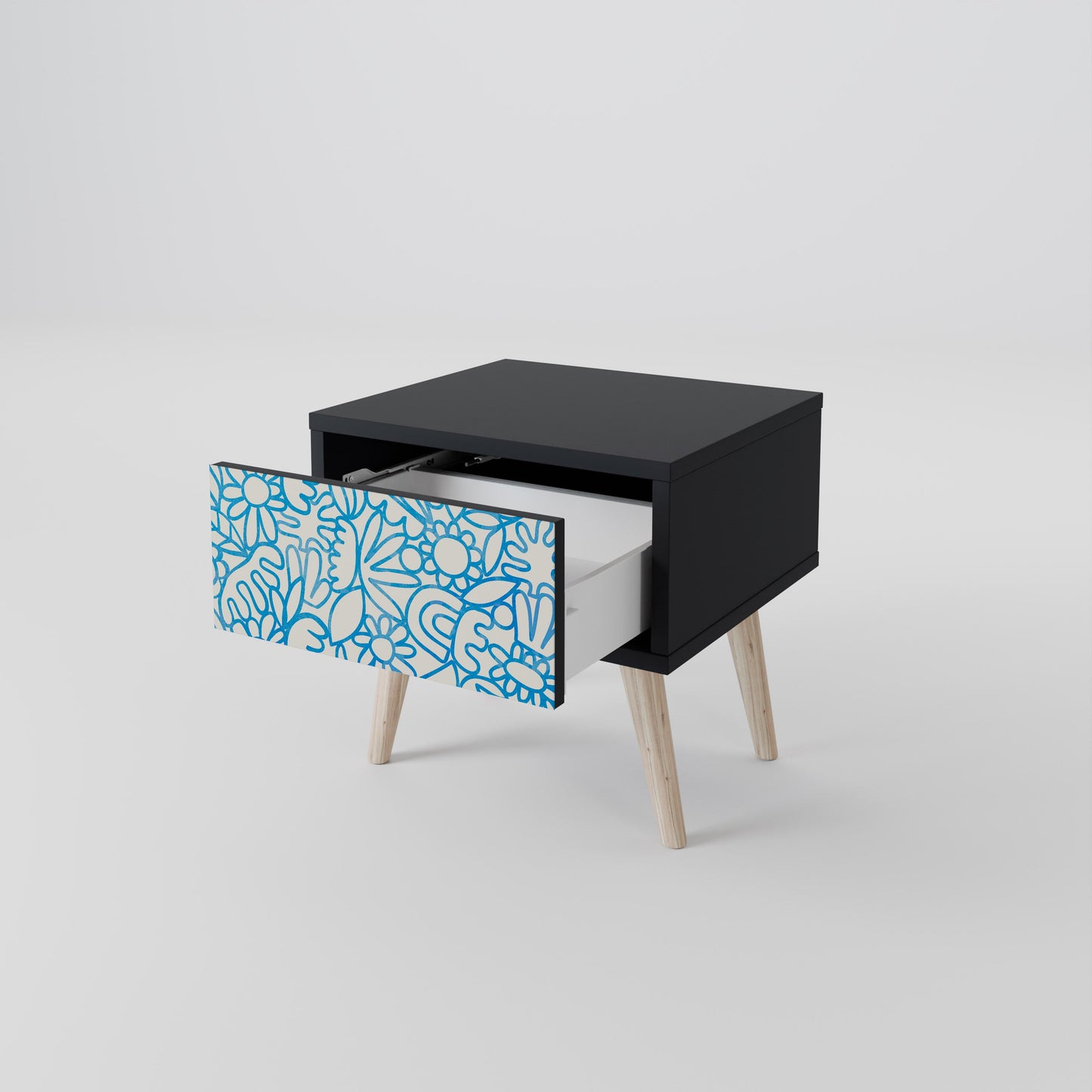 BLOOMY MORNING Nightstand in Black Finish