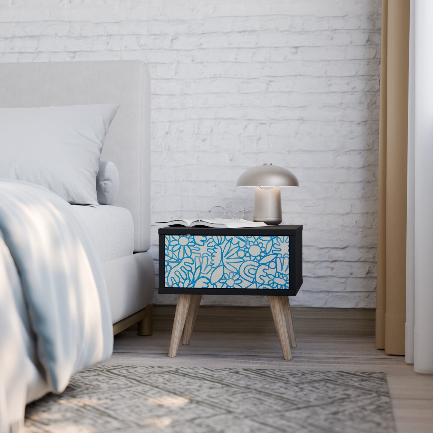BLOOMY MORNING Nightstand in Black Finish