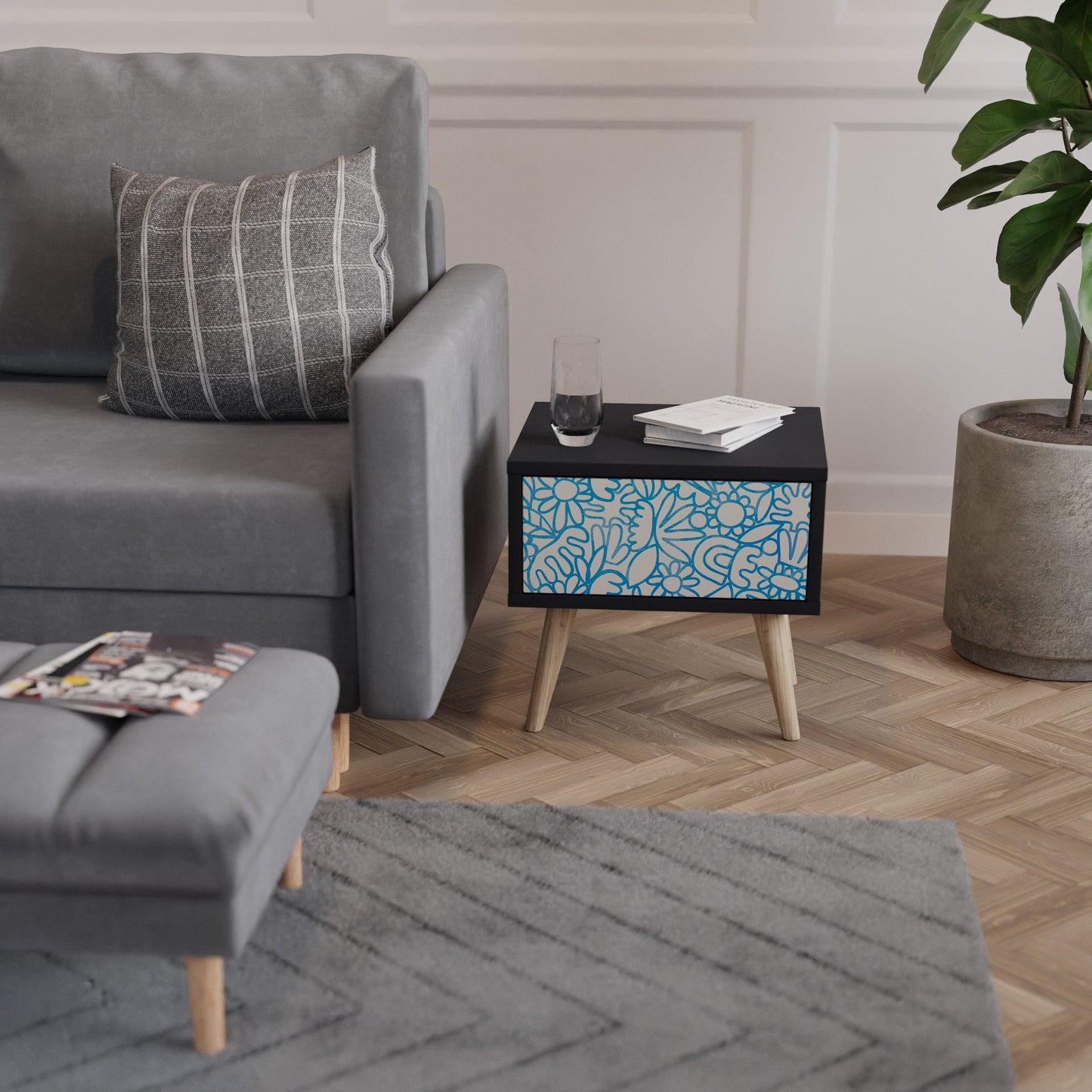 BLOOMY MORNING Nightstand in Black Finish