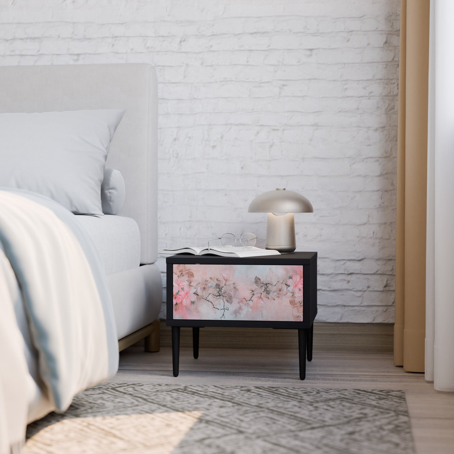 CHERRY BLOSSOM Nightstand in Black Finish