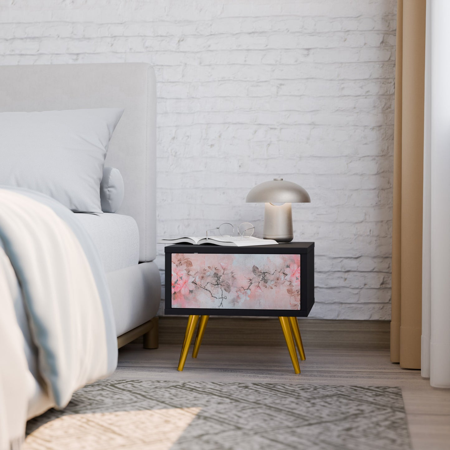 CHERRY BLOSSOM Nightstand in Black Finish