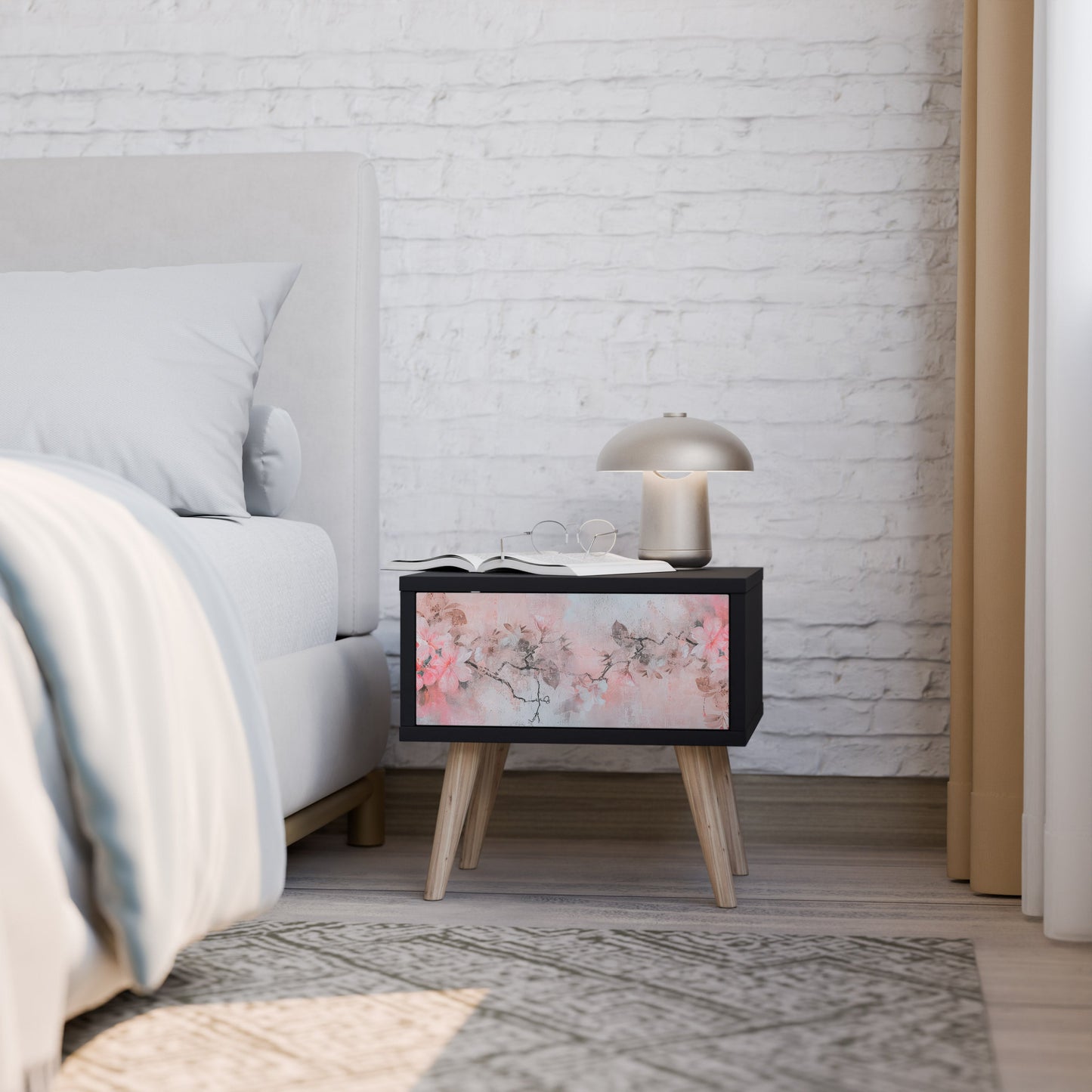 CHERRY BLOSSOM Nightstand in Black Finish