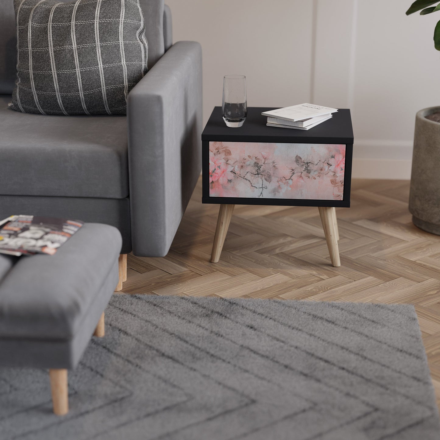 CHERRY BLOSSOM Nightstand in Black Finish