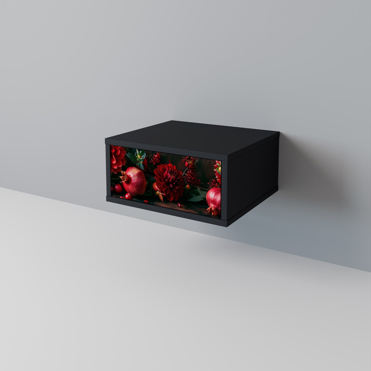 DAHLIAS AND POMEGRANATES Nightstand in Black Finish